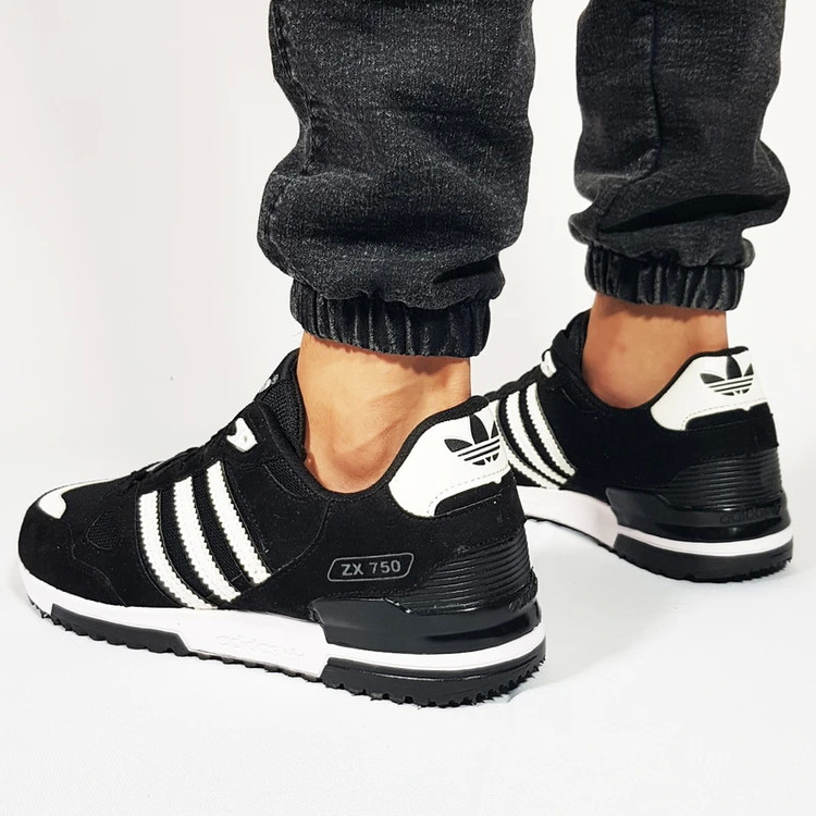 کتونی مردانه آدیداس ZX 750 رنگ مشکی سفید نمای کنار و پشت