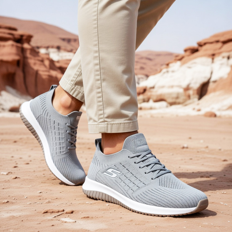 کتونی مردانه اسکیچرز رنگ طوسی روشن نمای داخل پا