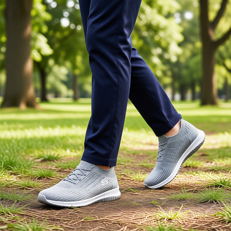 کتونی مردانه اسکیچرز رنگ طوسی روشن نمای داخل پا