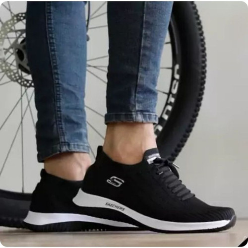 کتونی کشبافت اسکیچرز مشکی سفید طوسی جورابی زنانه کتونی ونس اسپرت ( 4200 )